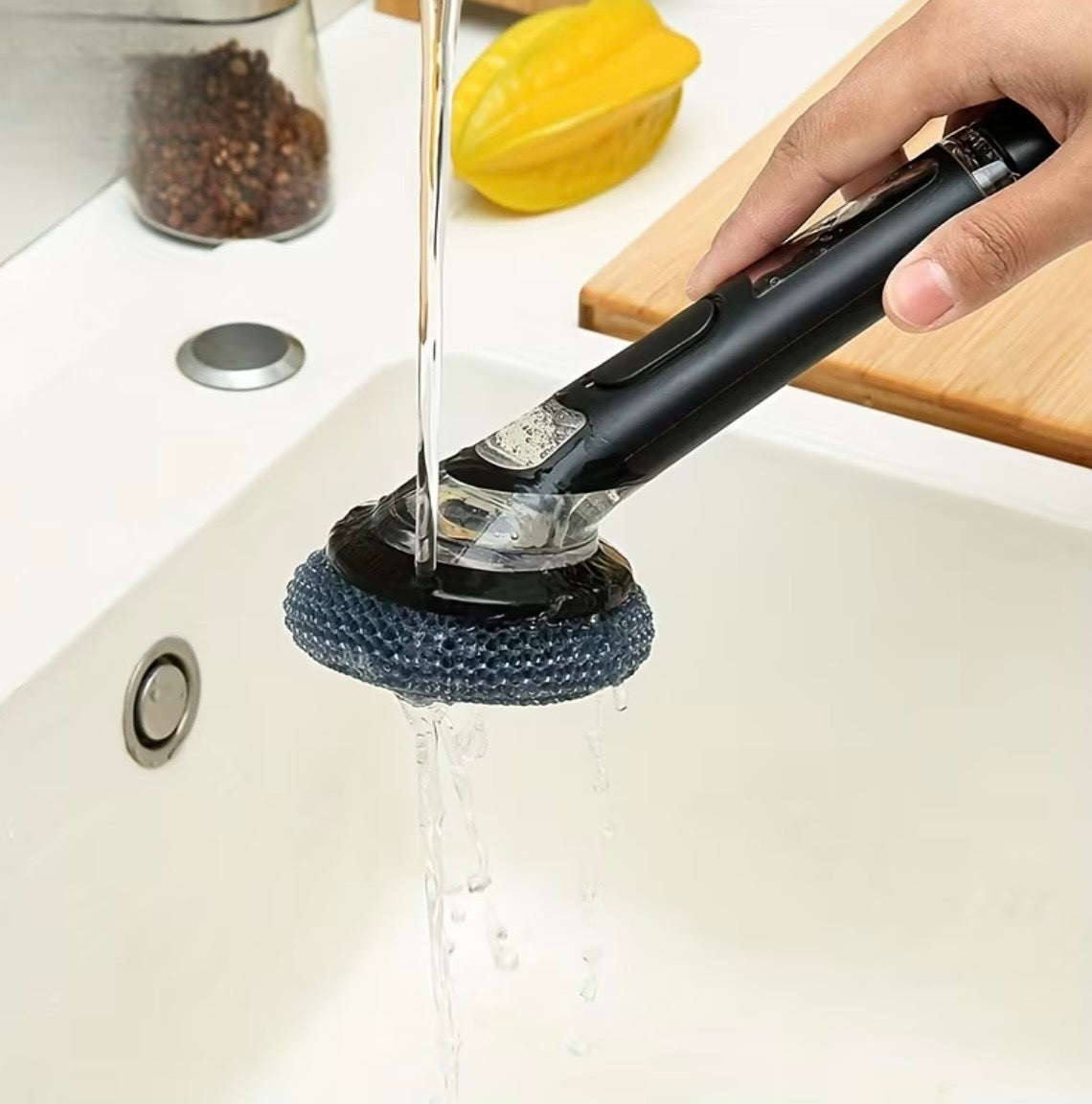 Soap-Dispensing Pot Brush